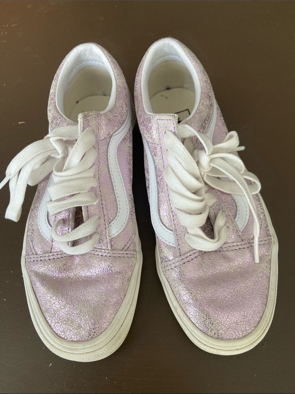 Vans Old Skool Cracked Leather Sneakers in Rose Gold/Blanc de Blanc M 5.0 W 6.5